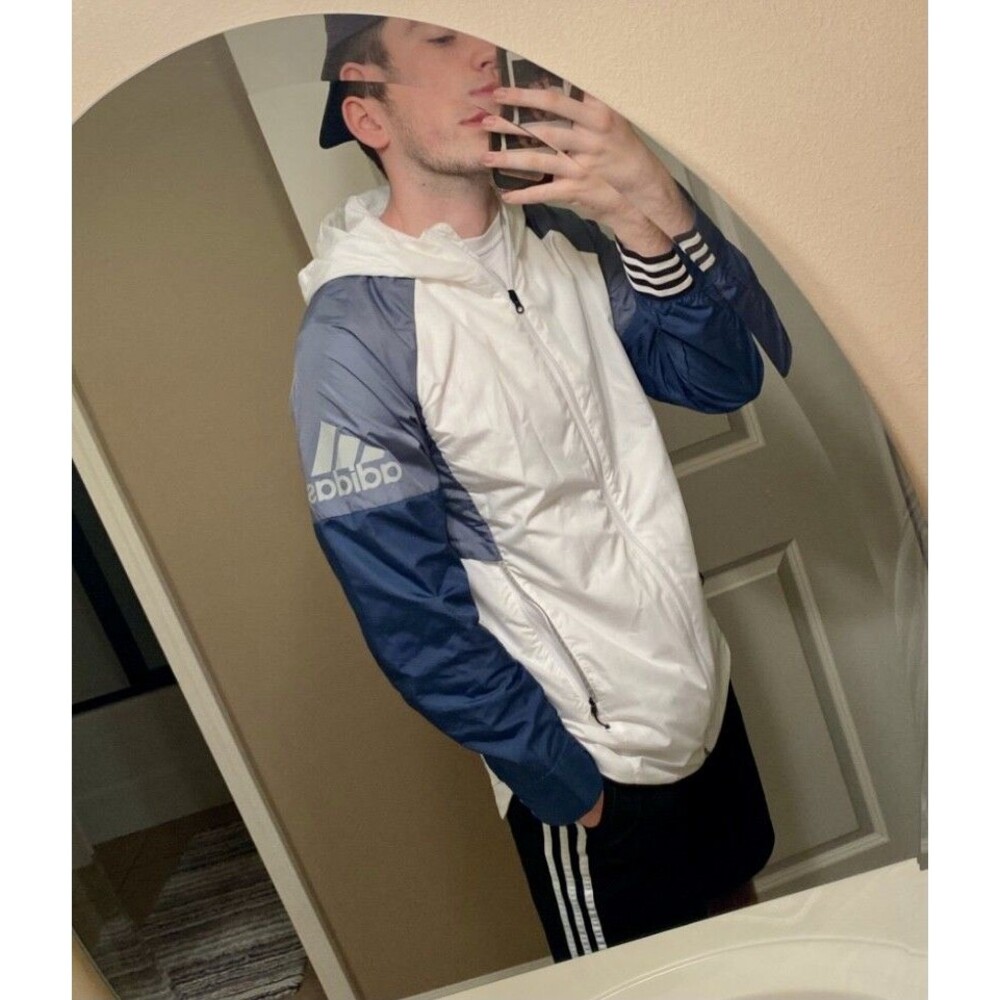 Adidas Vintage NWT Equipment Jacket Windbreaker White Blue Cal Surf S